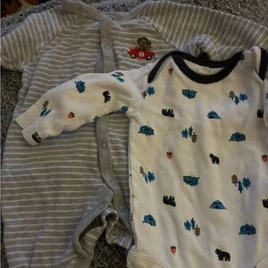 Carter's Gray Striped and White Printed Bodysuits